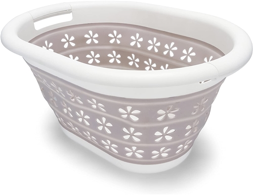 Camco 51951 Collapsible Utility Basket - Small - White/Taupe