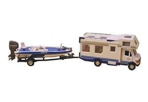 RV Die Cast Collectible, Mini Motor Home And Speed Boat