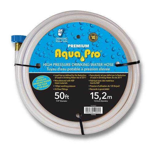 Aqua Pro W20865 Lead-Free Fresh Water Hose, 120 PSI, 50' x 1/2" ID