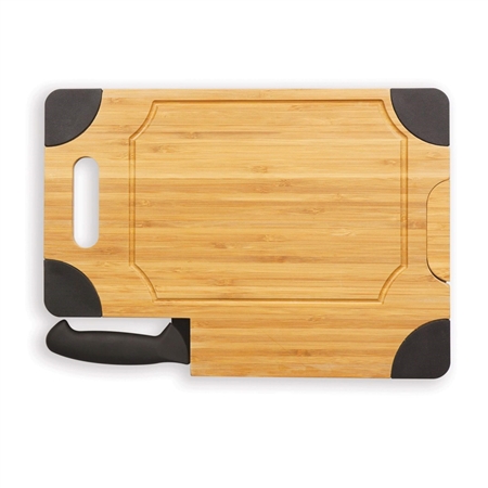 Picnic Time 917-00-179-000-0 Culina Cutting Board and Knife Set - Bamboo with Black Accents
