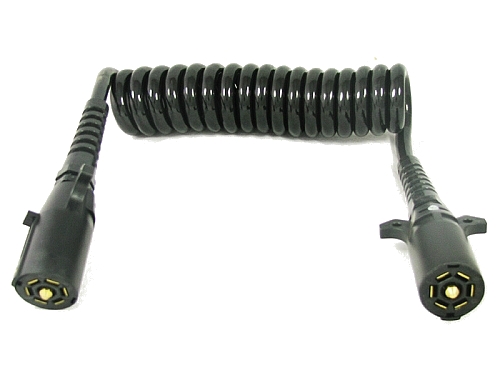 HitchCoil 95-12806-05 7-Wire RV 7-Blade To 7-Wire RV 7-Blade Coiled Trailer Cable, 5 Ft, Black