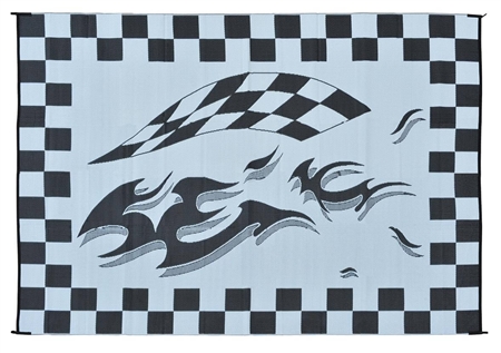 Ming's Mark HB1 Reversible RV Patio Mat - Black Checkered Flag Design - 8' x 16'