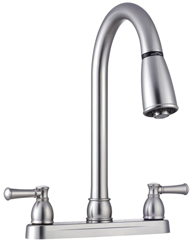 Dura Faucet DF-PK350L-SN Satin Nickel Duel Lever Pull-Down Kitchen Faucet