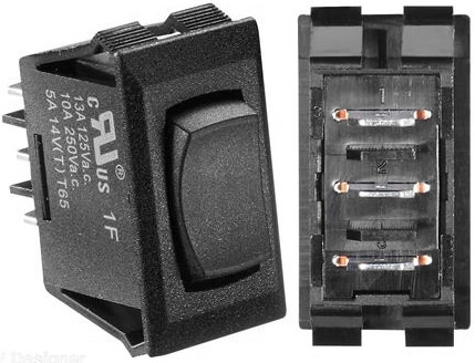 RV Designer S341 Mom-On/Off/Mom-On 10A DC SPDT Rocker Switch - Black