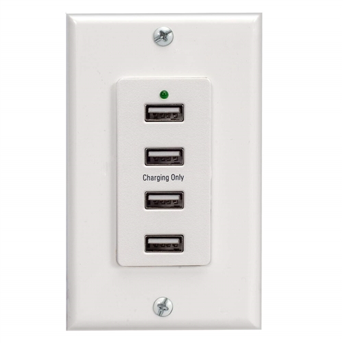Magnadyne WCP-USB-W Wall Mount 4-Port USB Charger With Wall Plate - White