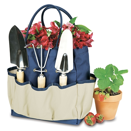 Picnic Time Large Garden Tote - Navy with Beige