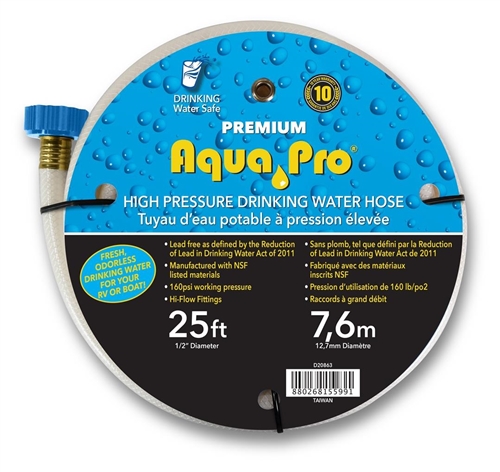 Aqua Pro Lead-Free Fresh Water Hose, 25' x 1/2" ID
