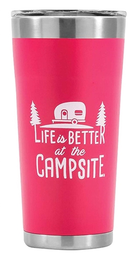 Camco 53061 Life Is Better At The Campsite Stainless Steel Tumbler - 20 Oz - Coral Pink
