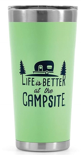 Camco 53063 Life Is Better At The Campsite Stainless Steel Tumbler - 20 Oz - Green