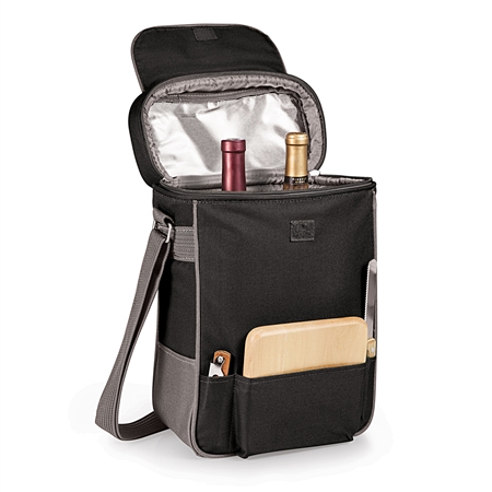 Picnic Time Duet Wine and Cheese Tote - Black with Grey
