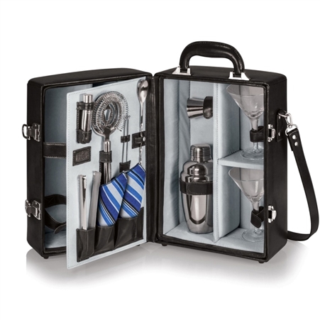 Picnic Time Manhattan Portable Cocktail Case - Black with Grey