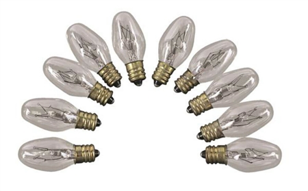 Camco 54704 Replacement Clear Patio 7C7 Light Bulb - 10 Pack