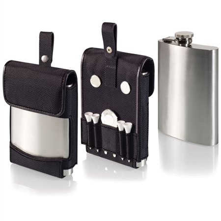 Picnic Time Golf Flask and Golf Accessories Set - Black