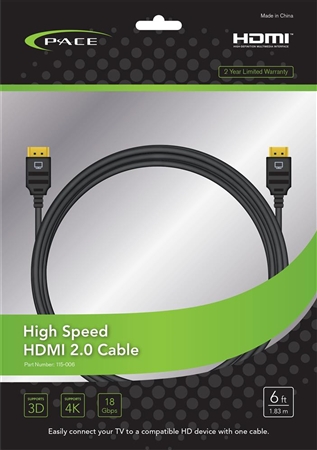 Pace International 115-006 High Speed HDMI 2.0 Cable - 6'