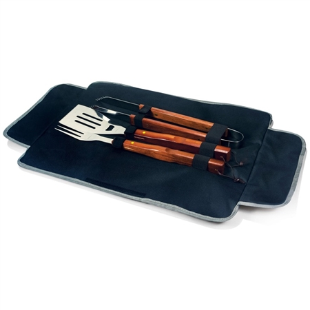 Picnic Time 3-Piece BBQ Tote and Tools Set - Black with Grey and Silver