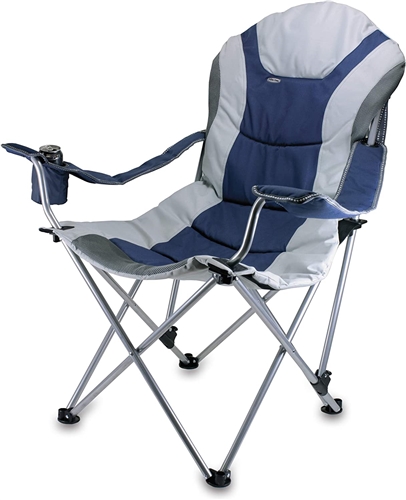 Picnic Time 803-00-138-000-0 Reclining Camp Chair - Navy And Silver Grey