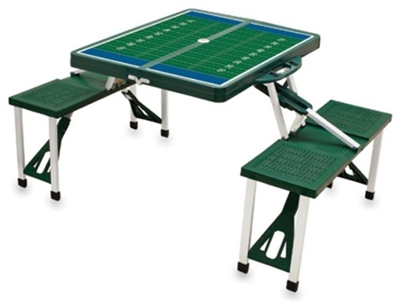 Picnic Time SPORT Portable Table and Seats - Hunter Green with Football Field