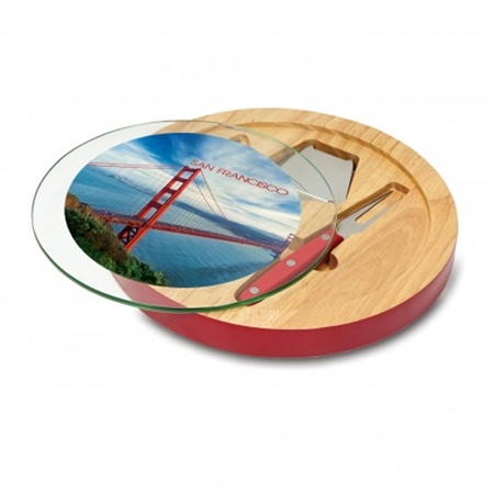 Picnic Time Ventana Cheese Board and Serving Tray Set - Rubberwood/Red