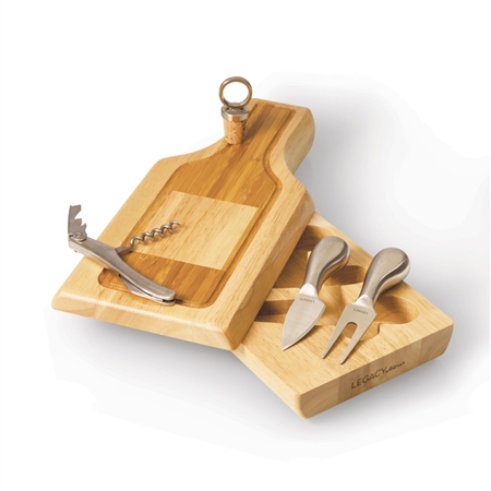 Picnic Time Silhouette Cheese Board and Tools Set - Rubberwood