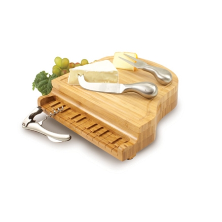 Picnic Time Piano Cheese Board and Tools Set - Bamboo