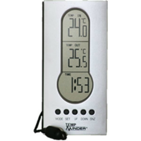 Minder Research Indoor/Outdoor Thermometer With Clock & Wired Temperature Probe