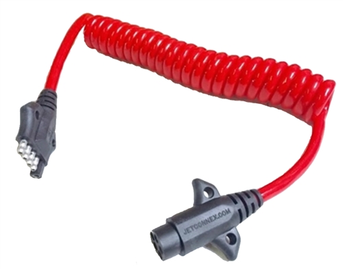 HitchCoil 95-12583-01 5-Way Female Round To 5-Way Male Flat Coiled Trailer Cable, 3 Ft, Red