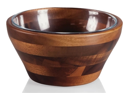 Picnic Time 967-03-506-000-9 Carovana Nested Set-One Wood and One Glass Bowl, 1-1/2 Pt. - Acacia
