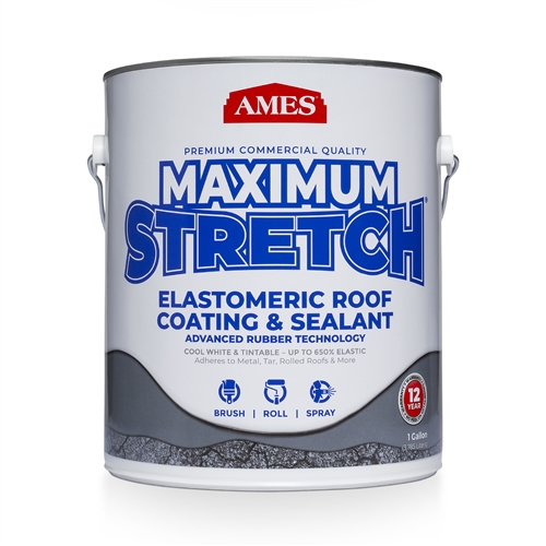 Ames MSS1 Maximum Stretch Elastomeric Roof Coating & Sealant, White, 1 Gallon