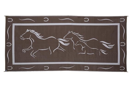 Ming's Mark GH8187 Reversible RV Patio Mat - Brown & White Galloping Horses Design - 8' x 18'