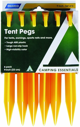 Camco 51045 Plastic 9" Tent Pegs - 6 Pack