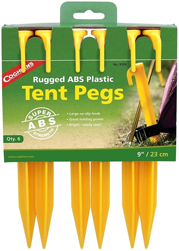 Coghlan's 9309 Plastic 9" Hook Style Tent Pegs - 6 Pack