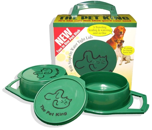 Pet King PK-G Portable Food And Water Bowl With Snap-On Lids - Large - 32 Oz