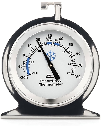 Analogue fridge-freezer thermometer