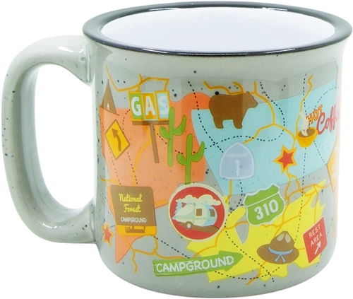 Camp Casual CC-004TMG Travel Map 15 Oz Ceramic Travel Mug