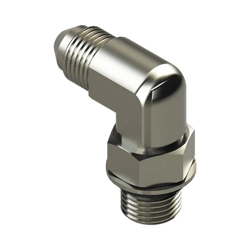 Lippert 113128 hydraulic fitting, 1/4-inch 90-degree elbow, JIC 37-degree flare to SAE ORB male ends, industry number 6801-04-04, for RV slide-out systems