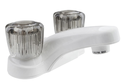 Dura Faucet DF-PL700S-WT Lavatory RV Faucet With Smoke Acrylic Knobs, White