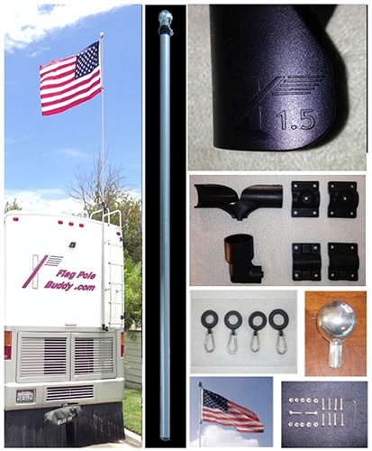 FLAG AND WIND SOCK POLE MOUNT FOR RV LADDERS ADJUSTABLE