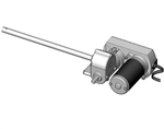 Lippert 117293 28:1 Venture motor and driveshaft assembly for above floor electric RV slide-out systems, side view showing motor housing and driveshaft