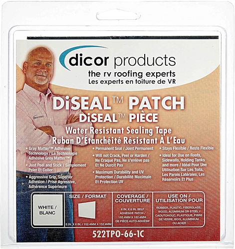 Dicor 522TPO-66-1C DiSeal Patch Water Resistant Sealing Tape, 6" x 6", White