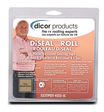 Dicor 522TPOT-4125-1C DiSeal Roll Water Resistant Sealing Tape, 12.5' x 4", Tan