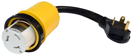 Valterra A10-3050DBK Mighty Cord 50AF-30AM 12" Locking Ring Adapter For RV - Yellow