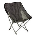 Lippert 2022120588 Baja Compact Camping Chair in Dark Gray with mesh side panels, powder-coated steel frame, and included carry bag.