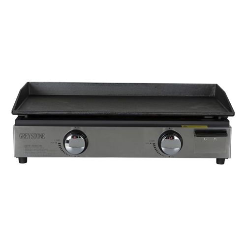 Greystone 107721 BC2515A 25-inch outdoor propane griddle with cast iron cooking plate and dual burner controls, 30,000 BTU