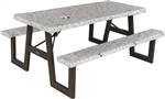 Lippert 2023051696 elastic fitted PEVA vinyl picnic table cover set with bench covers in Color Escape pattern for RV campsite outdoor dining