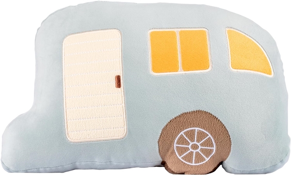 Lippert Wander & Rest 2024121152 Happy Camper RV-shaped decorative throw pillow in polyester with terry embroidery, front view