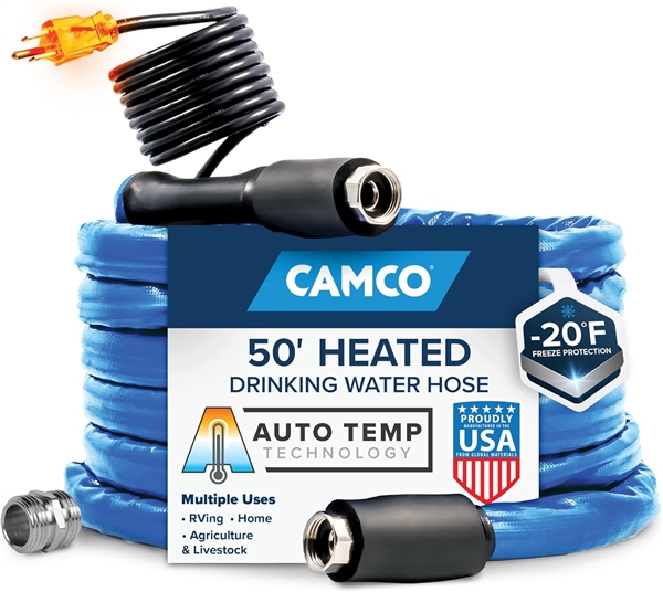 Camco 22912 TastePURE 50 ft Heated RV Drinking Water Hose, 5/8" ID, -20Â°F Rated