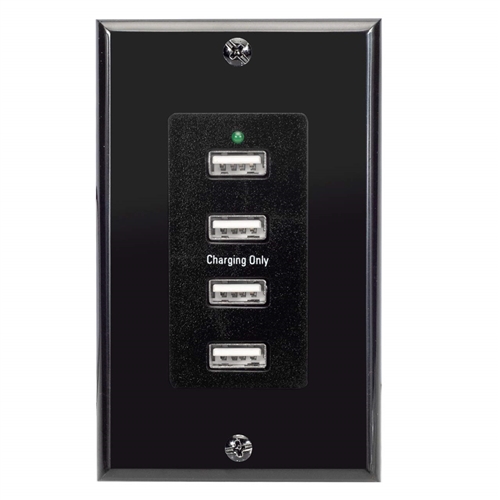 Magnadyne WCP-USB-B Wall Mount 4-Port USB Charger With Wall Plate - Black