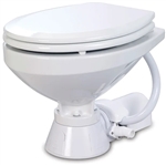 Jabsco 37010-4092 12V electric marine toilet with regular bowl and household-style seat, white, front three-quarter view