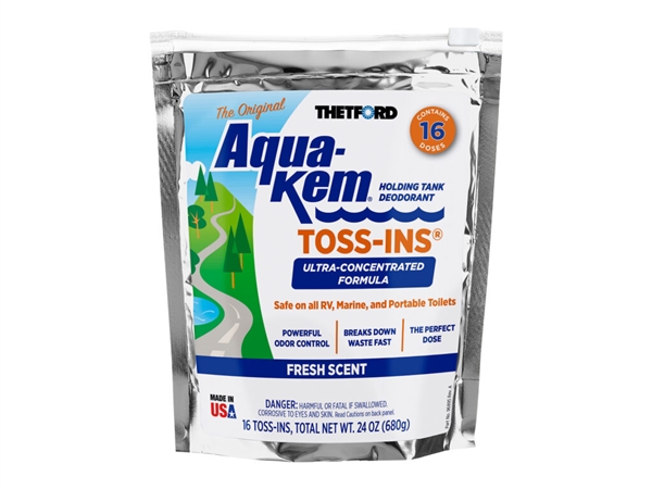 Thetford 50438 Aqua-Kem Toss-Ins, Fresh Scent, 12-Count, Pre-Measured Holding Tank Deodorizer Packets