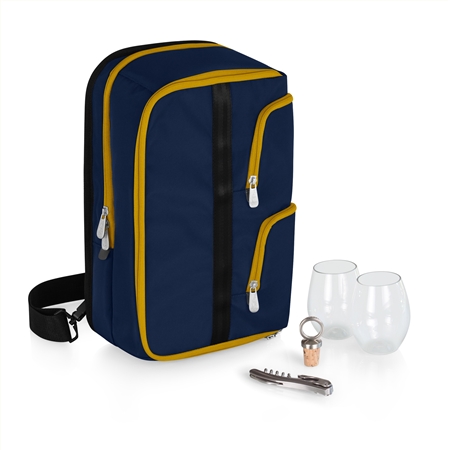 Picnic Time Tiburon Wine Tote - Navy with Yellow Zippers